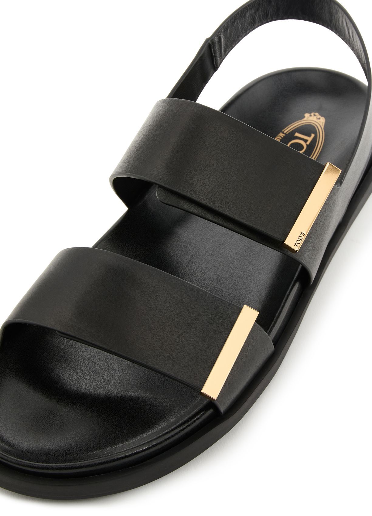 Shop Tod's Round Toe Flat Sandals In Black