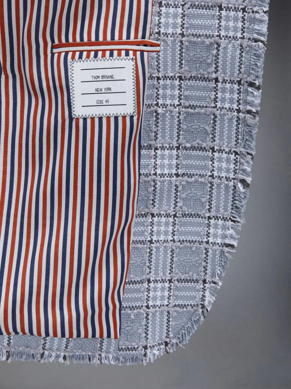 Thom Browne Frayed-check Single-breasted Blazer In Blue