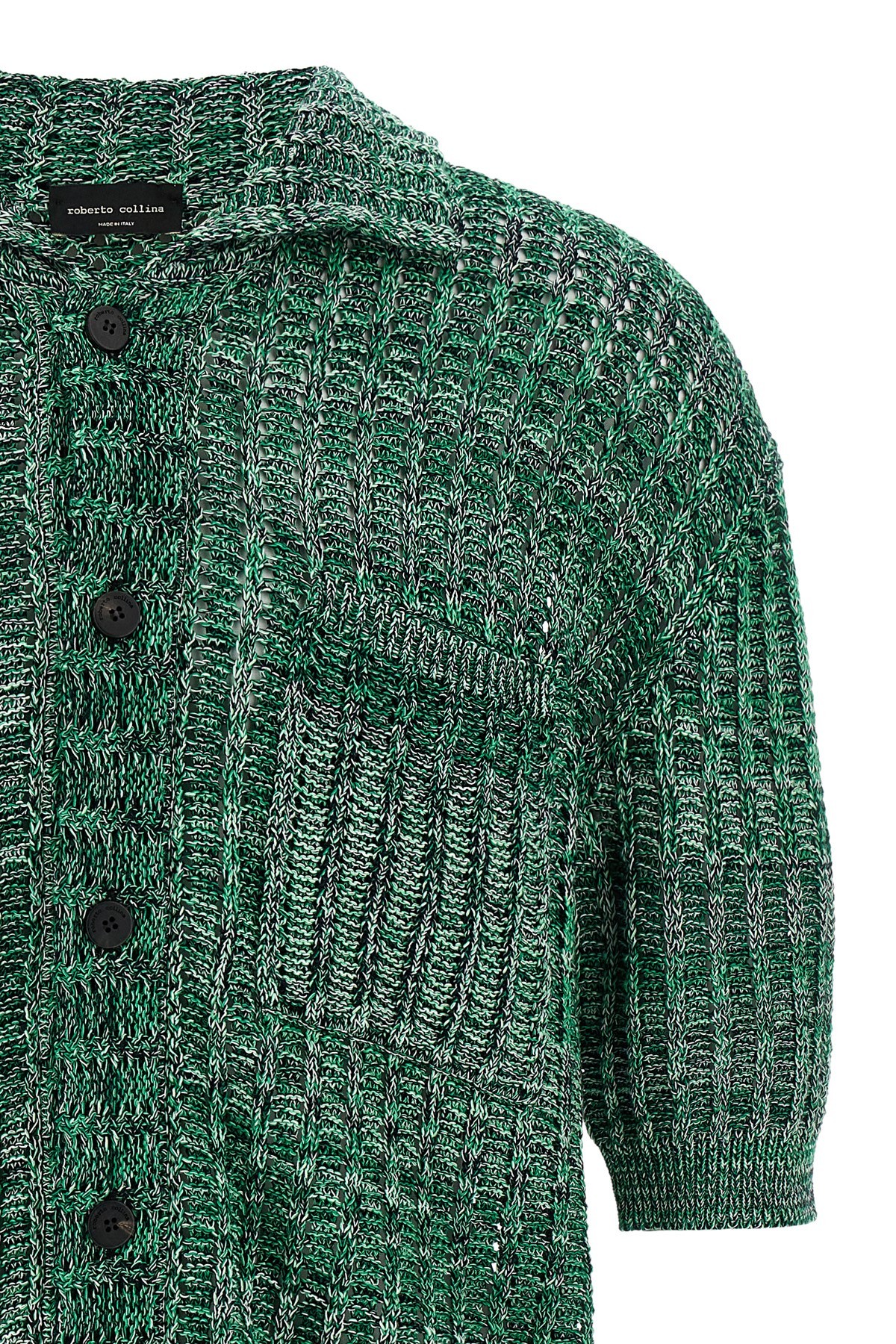 Roberto Collina Polo Shirt Textured Front Pocket In Green