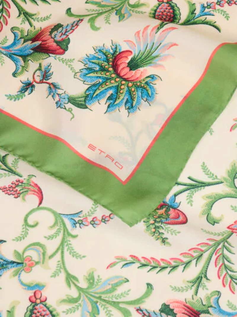 Etro Silk Scarf With Circular Floral Motif In Neutral
