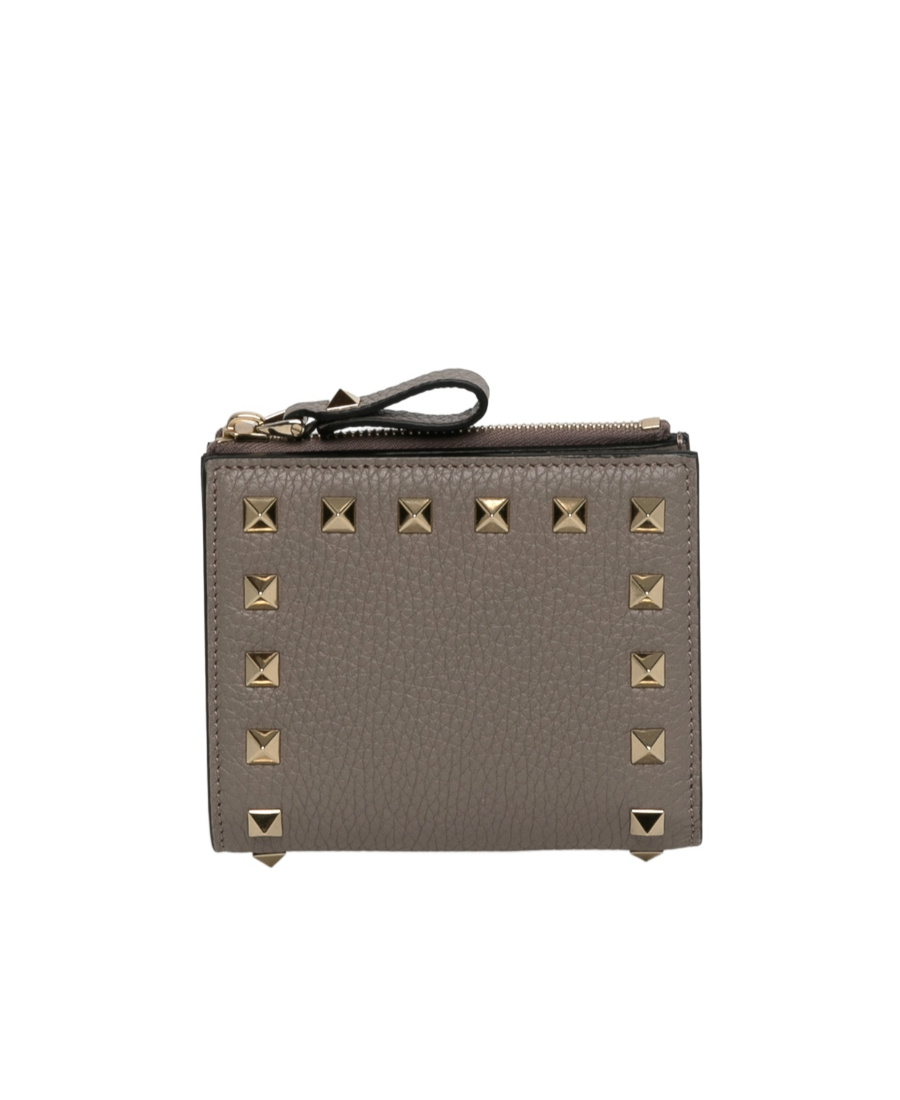 Valentino Rockstud Leather Wallet In Gray