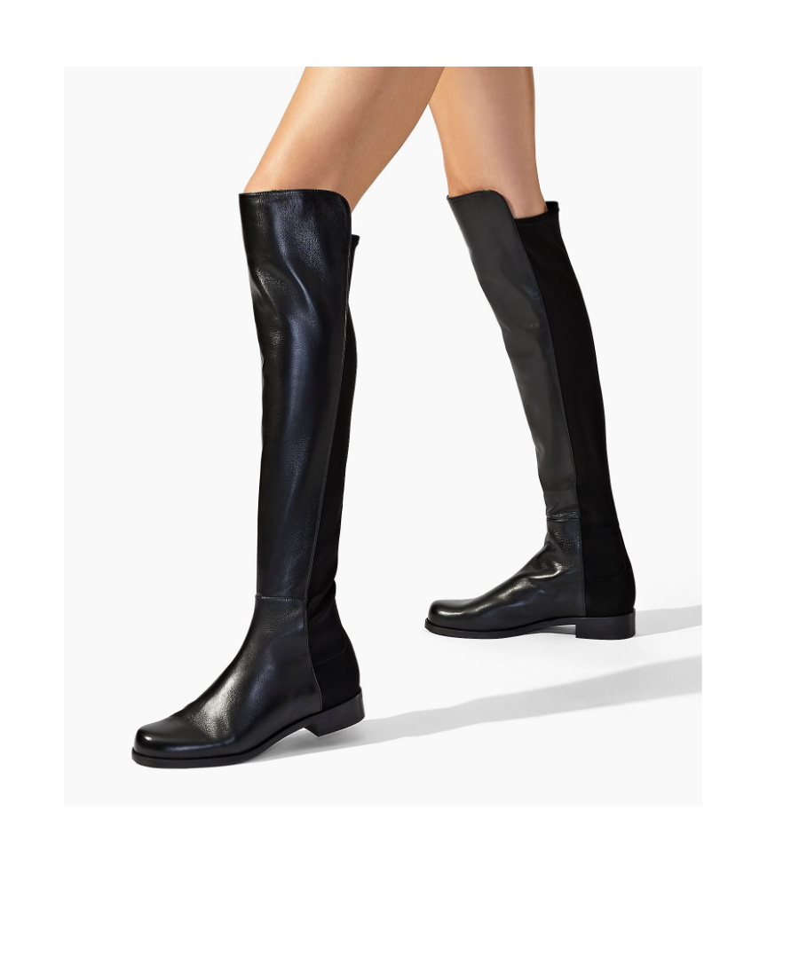 Stuart Weitzman 5050 Knee High Boots In Grey Suede In Black