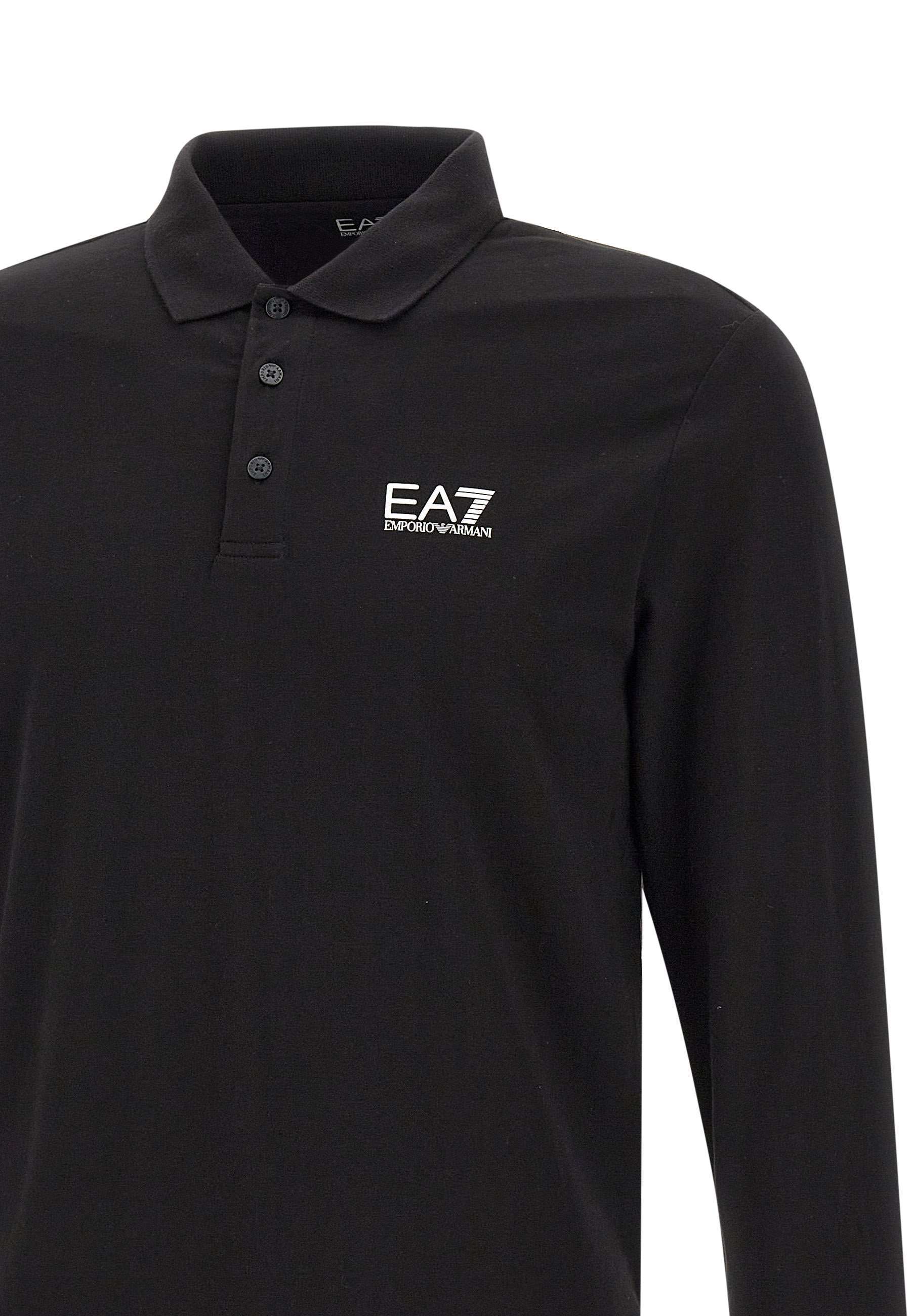 Ea7 Rubberised-logo Polo Shirt In Black