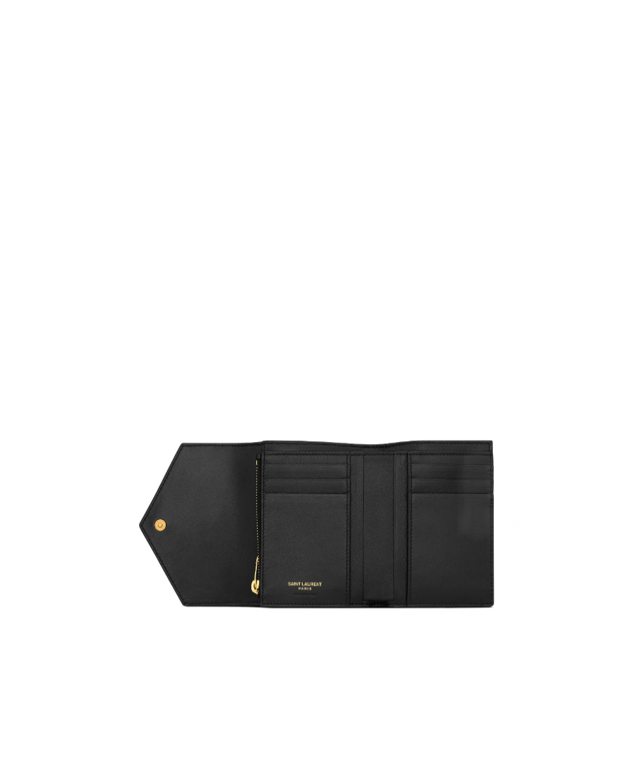 Saint Laurent Quilted Chevron Pattern Trifold Wallet In Black