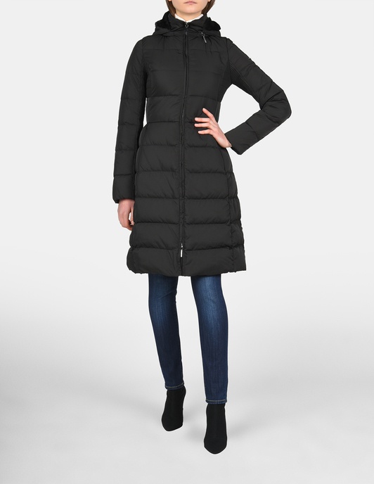 Shop Armani Jeans Long-style Down Jacket With A Hat In Black