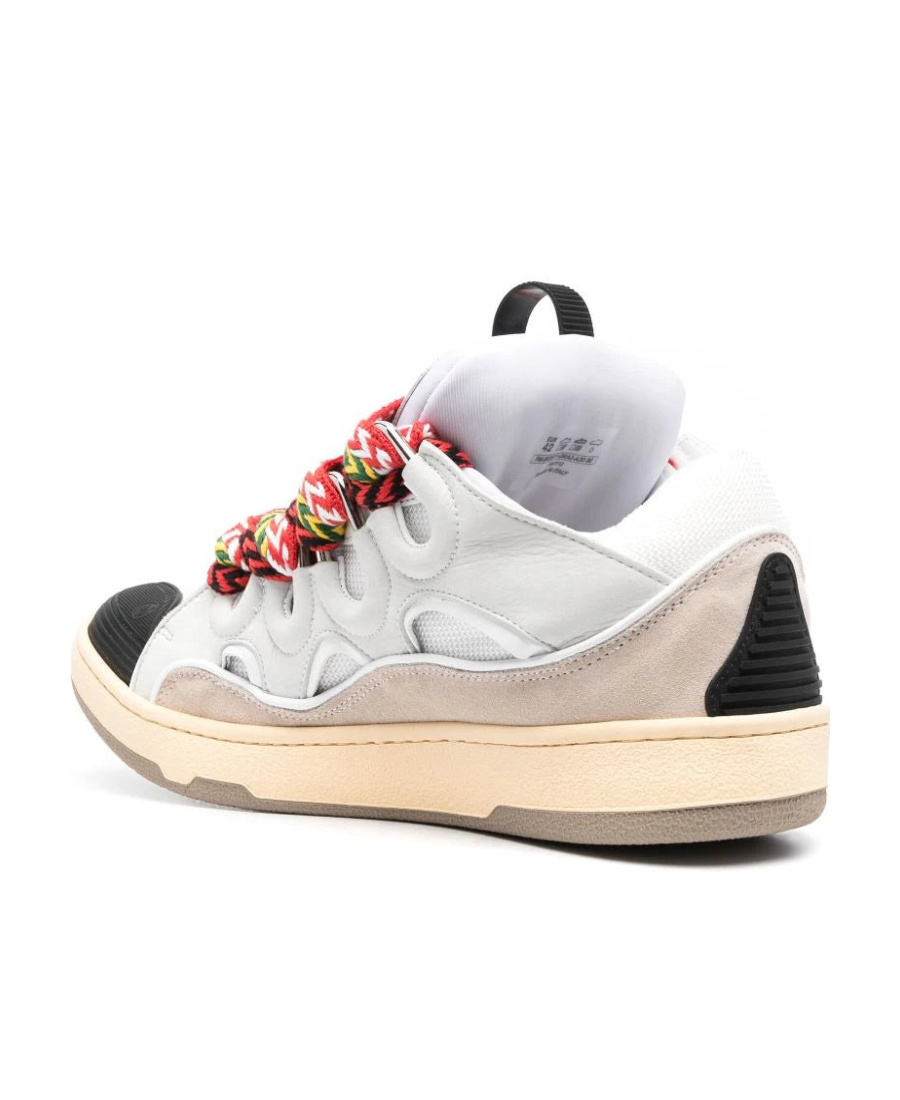 Lanvin White Sneakers With Textured Surfaces And Patterned Laces In White