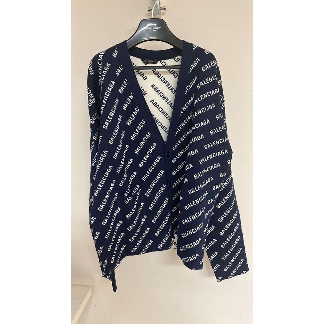 Balenciaga All-over Logo Button-up Cardigan In Blue