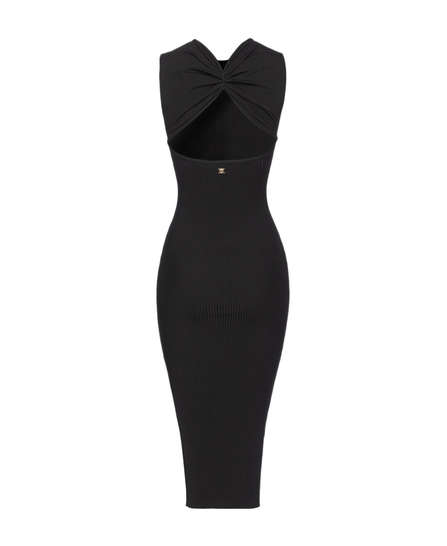 Pinko Round-neck Asymmetric Midi Dress In Black