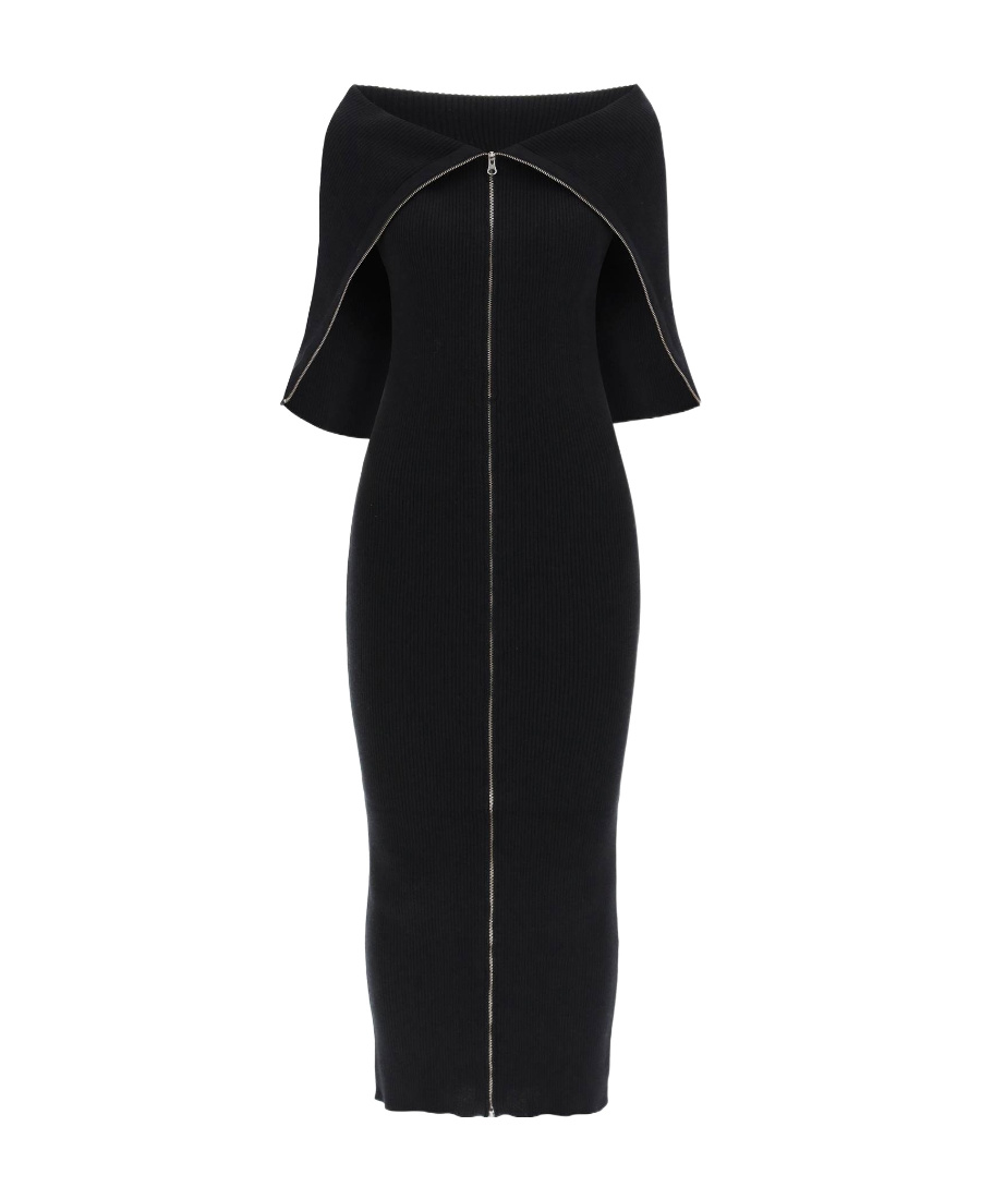 Shop Mm6 Maison Margiela Zip-up Ribbed-knit Midi Dress In Black