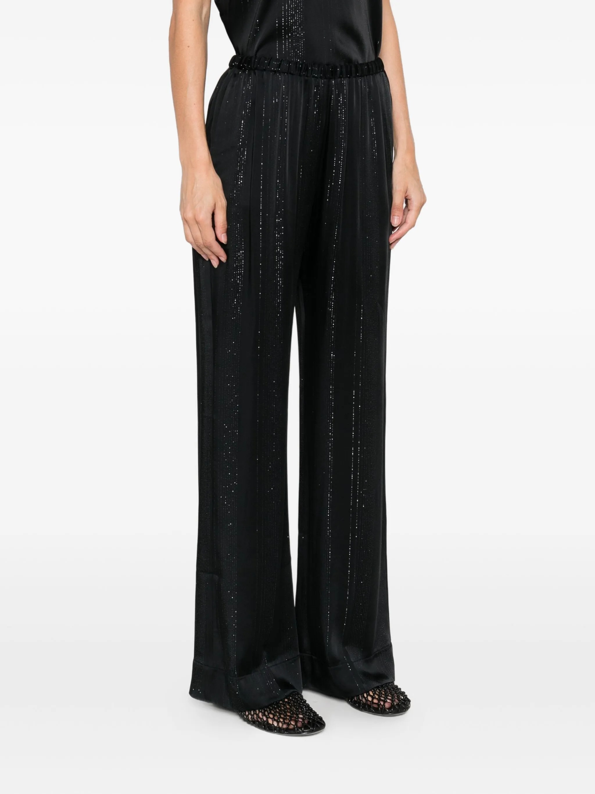 Forte Forte Trousers In Silver Pinstriped Satin In Black