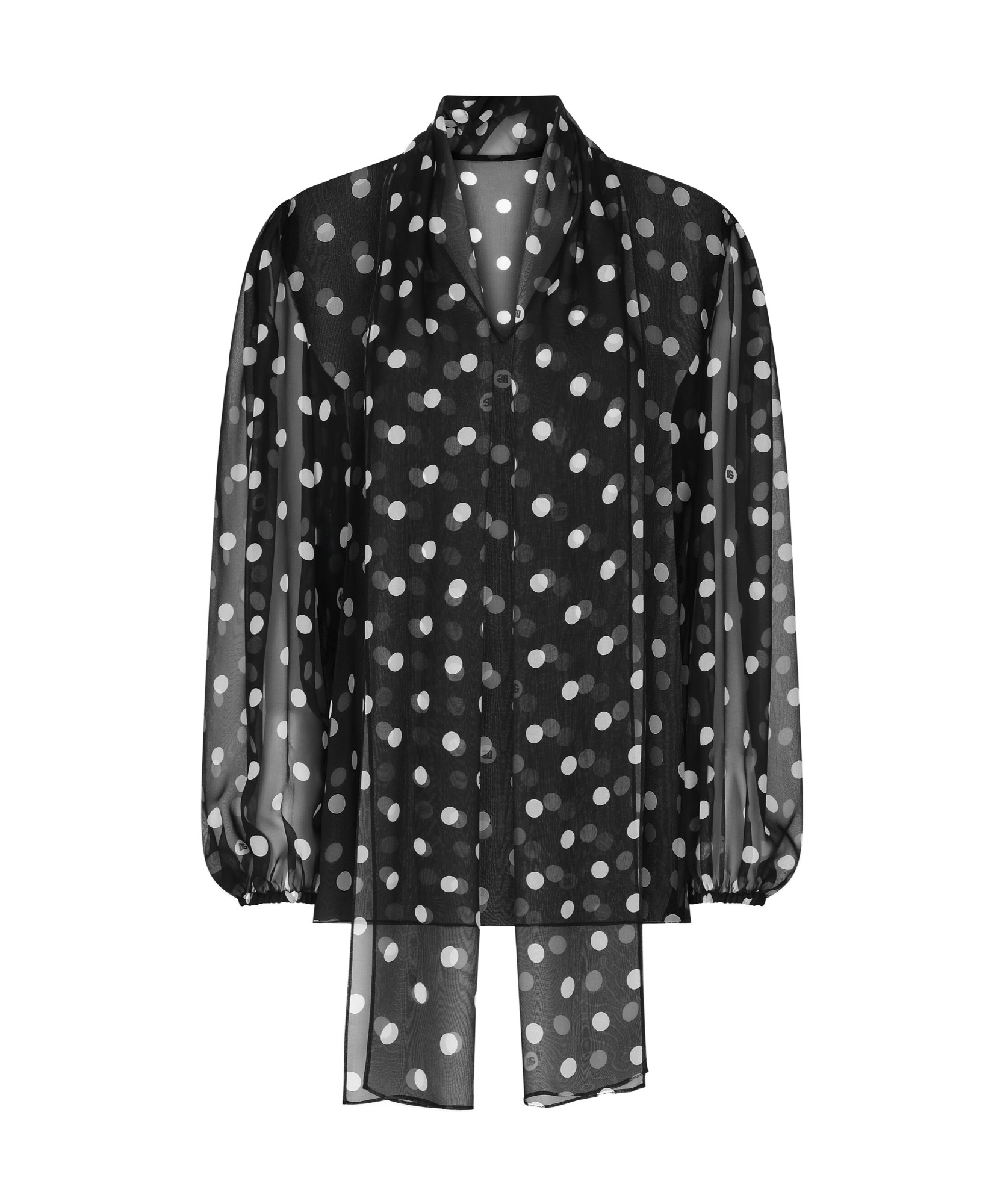 Dolce & Gabbana Polka-dot Chiffon Pussy-bow Blouse In Black
