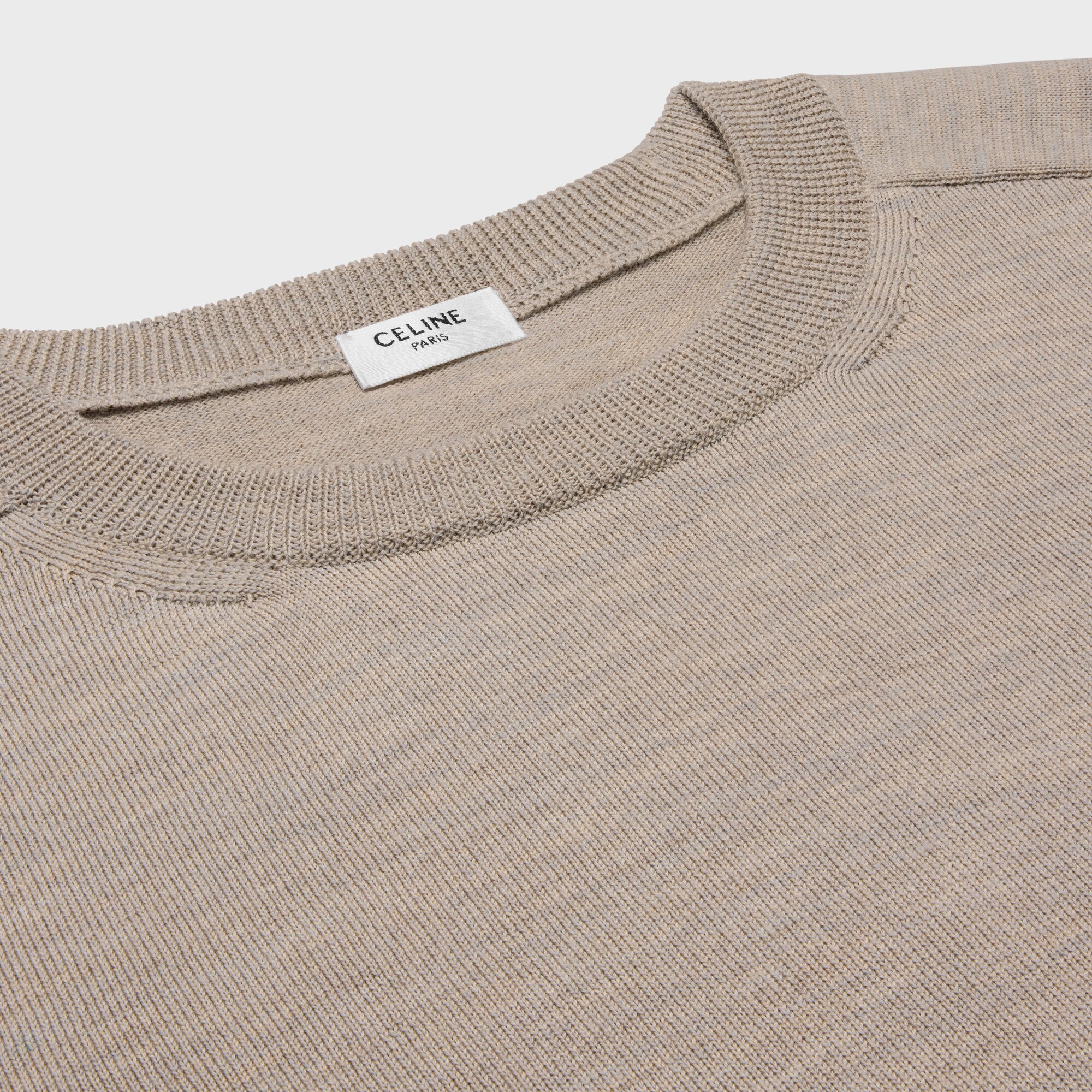 Celine Triomphe Crew Neck Sweater In Wool In Light Taupe