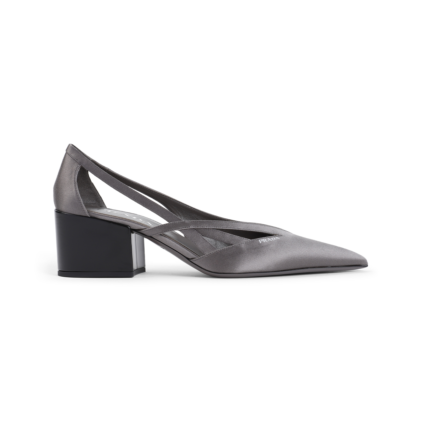 Prada Pointed Toe Block Heel Cut-out Pumps In Gray