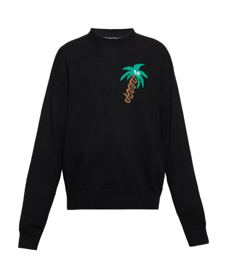 Palm Angels Black Wool Blend Sweater In Black