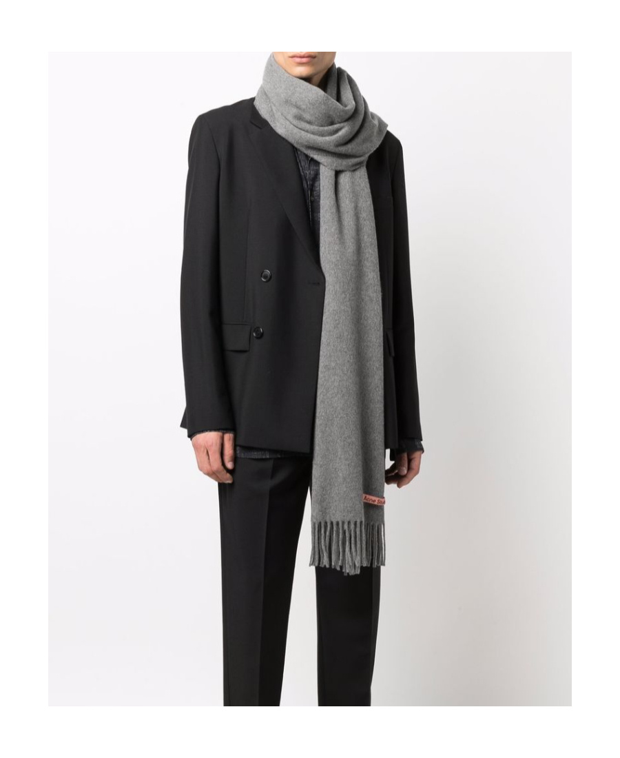 Acne Studios Logo Patch Cashmere Scarf In Gray