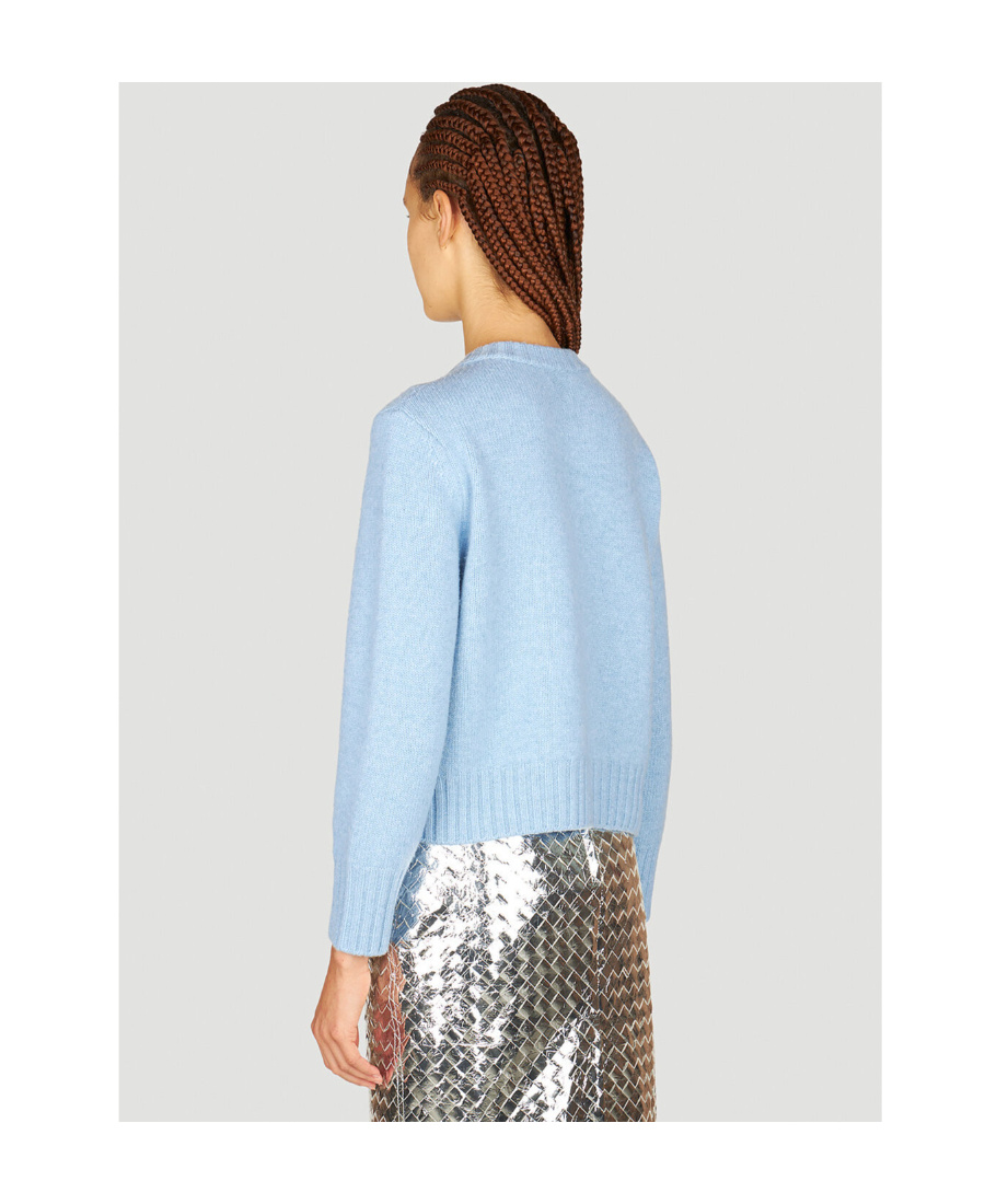 Bottega Veneta Felted Wool Knit Sweater With Side Buttons In Blue
