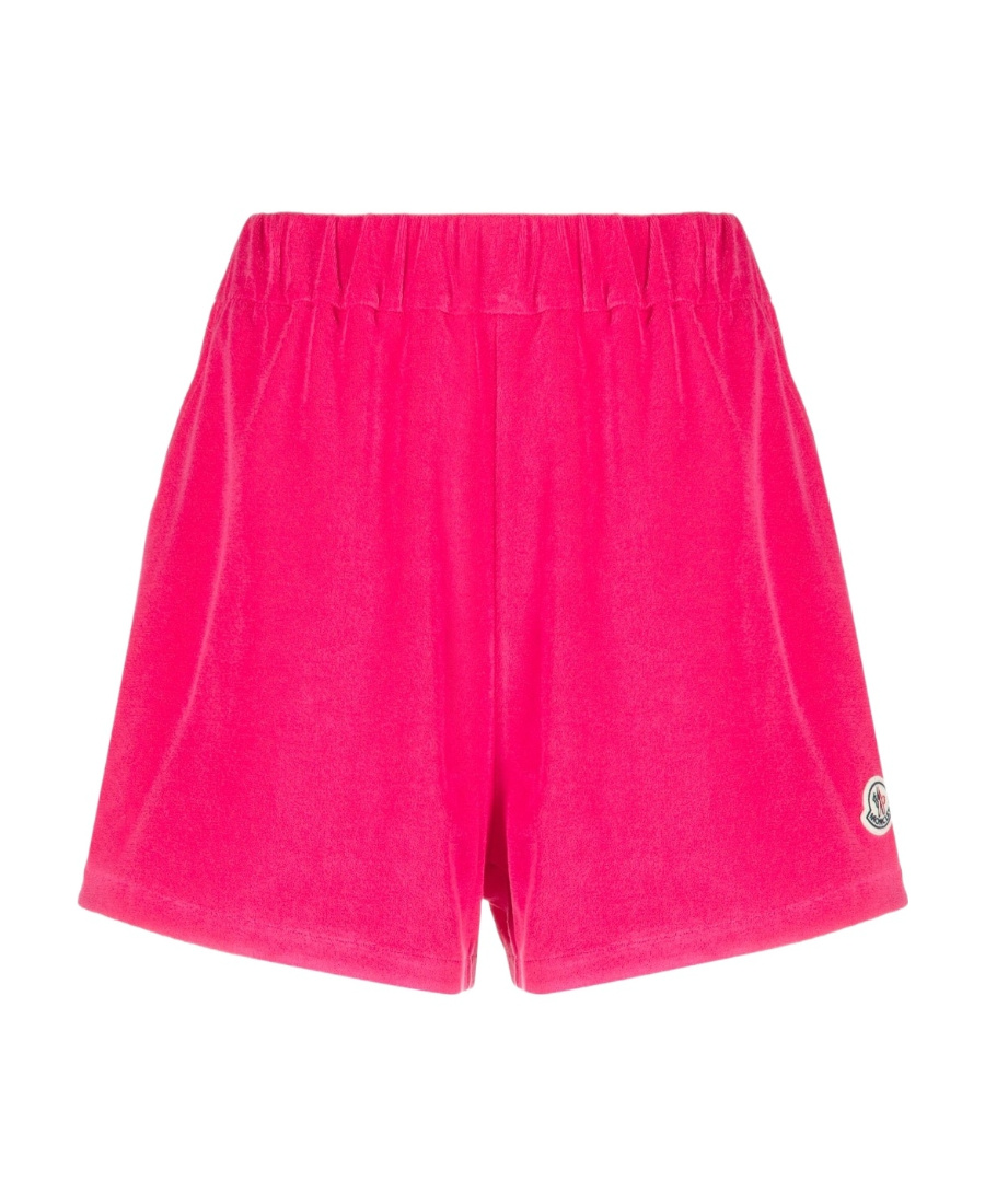 Moncler Logo-patch Velour Shorts In Red