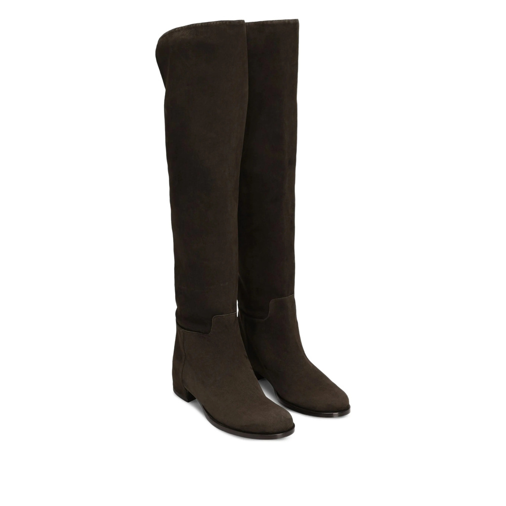 Dolce & Gabbana Over-the-knee Suede Block Heel Boots In Black