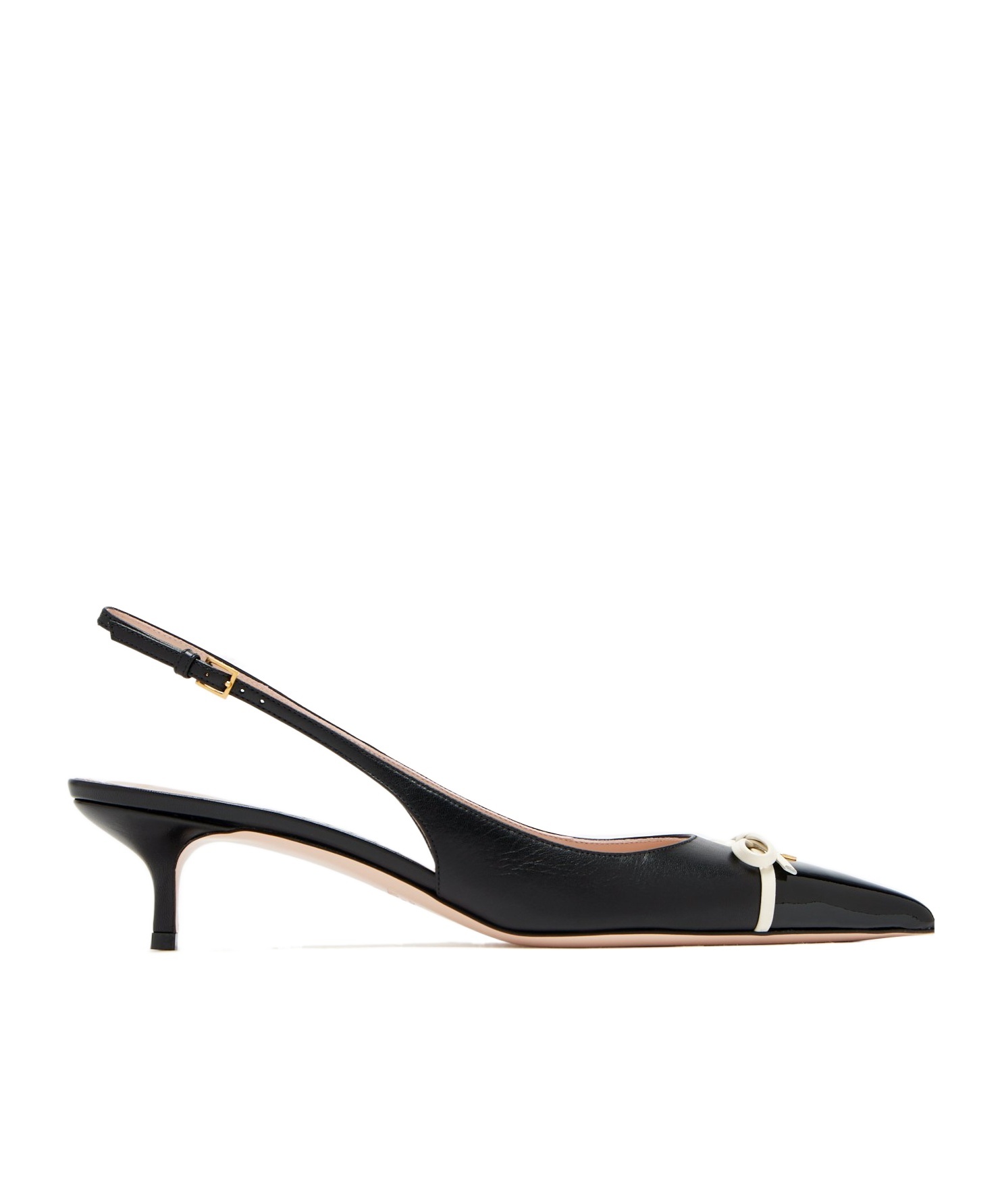 Valentino Garavani Bepointy Slingback Pump In Patent Leather And Kidskin 45mm Woman Black/ivory 38.5 In Black