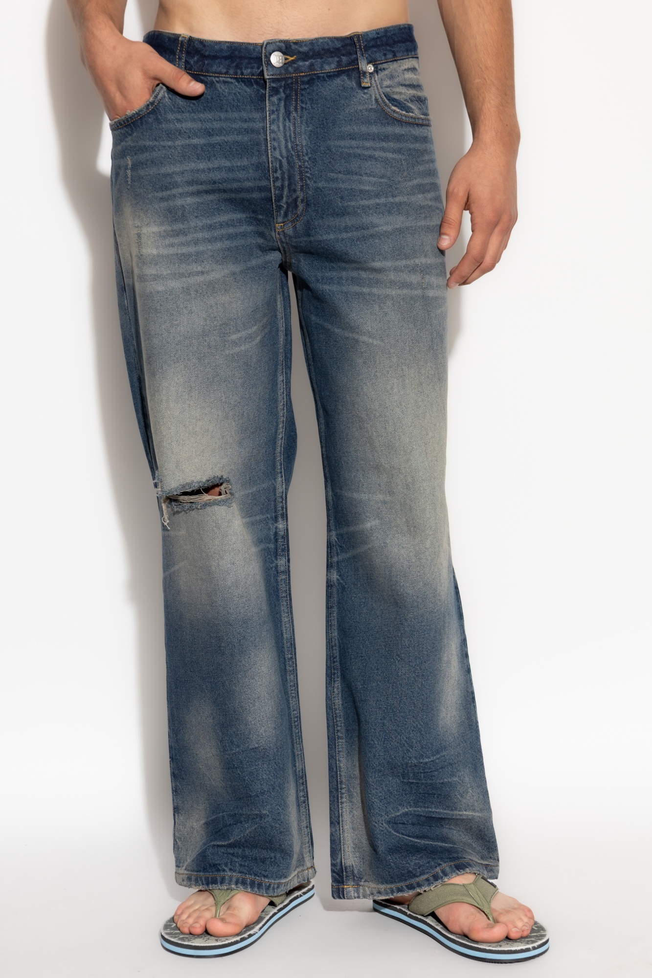 Misbhv Faded Distressed Denim Trousers In Blue