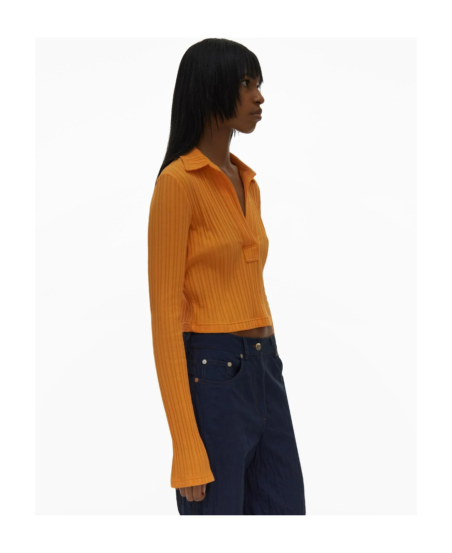 Helmut Lang Long Sleeve Crop Polo Top In Orange