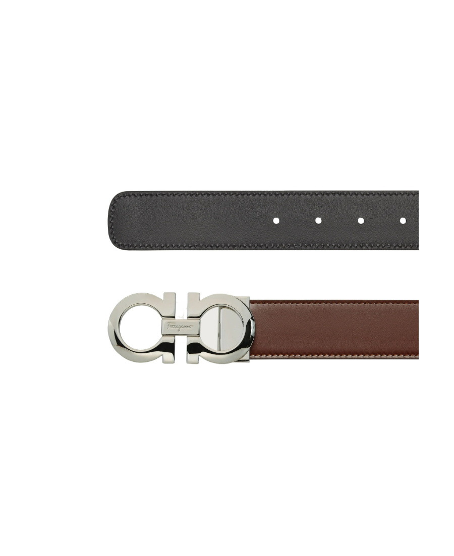 FERRAGAMO LEATHER LOGO PLAQUE BELT