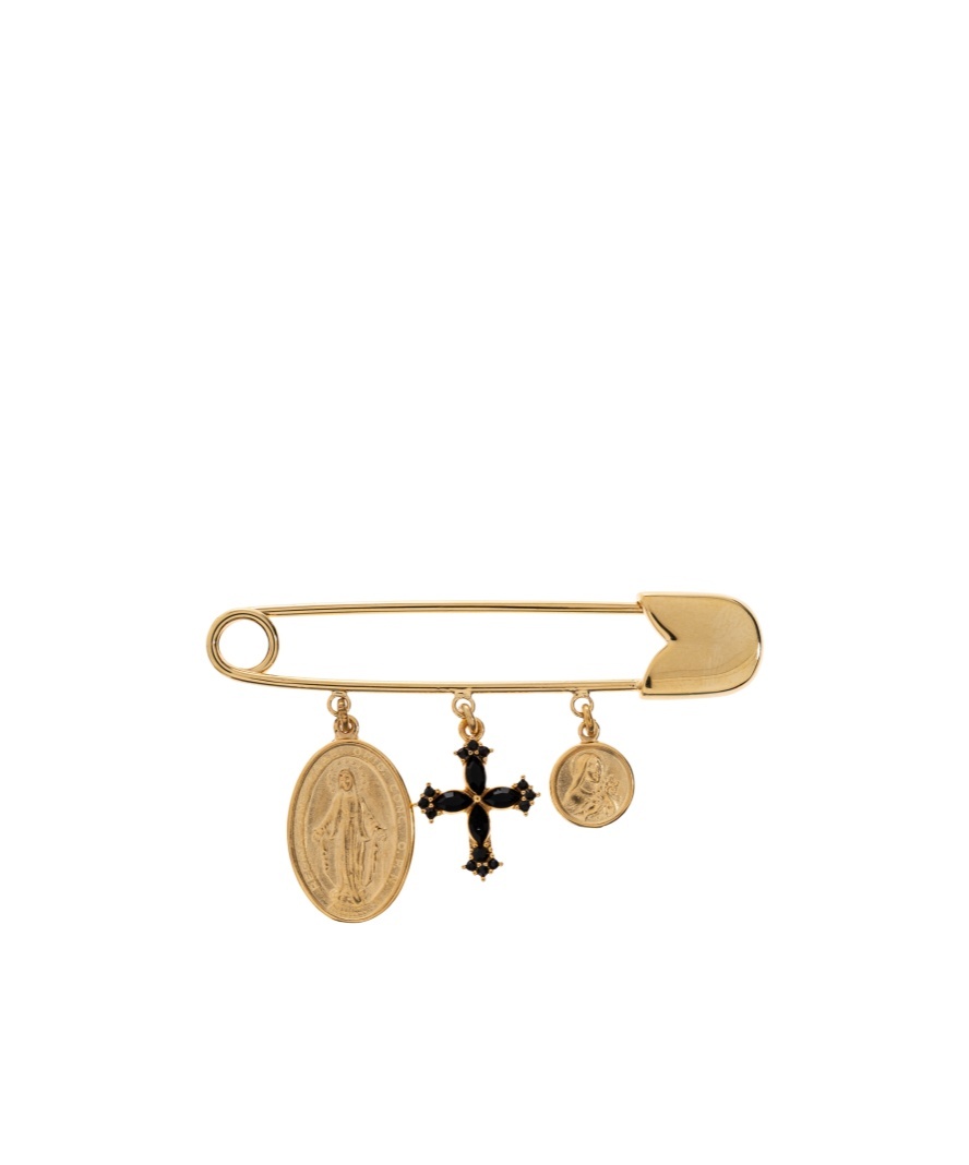 Dolce & Gabbana Safety Brooch With Cross And Medals In Gold