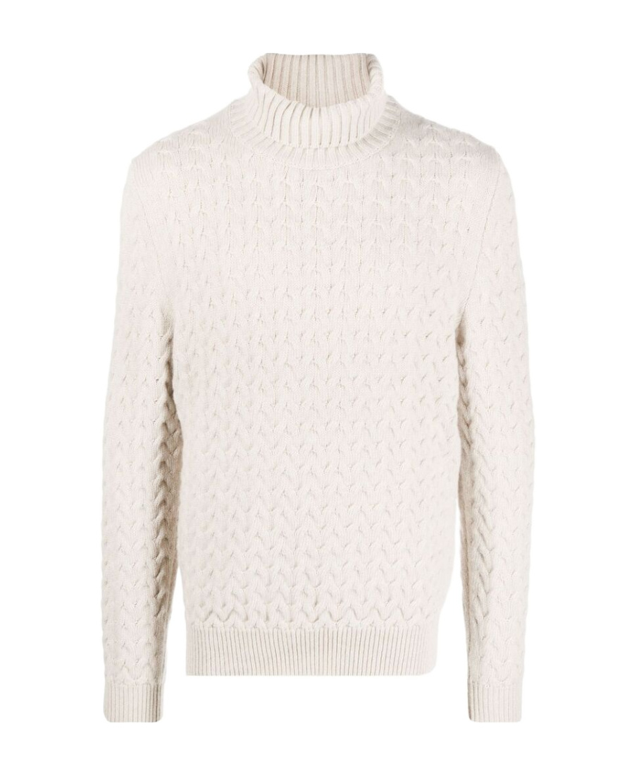 Fedeli Roll-neck Cable-knit Jumper In White