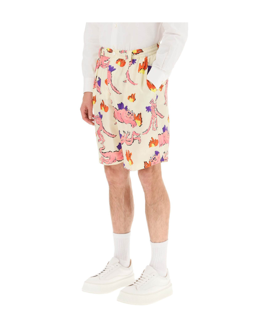 Marni Multicolor Printed Silk Bermuda Shorts In Pink