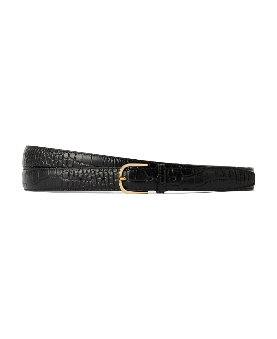 Totême Crocodile-effect Wrap Leather Belt In Black