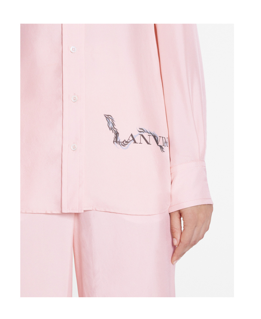 Lanvin Logo Printed Curved Hem Shirt In Nude