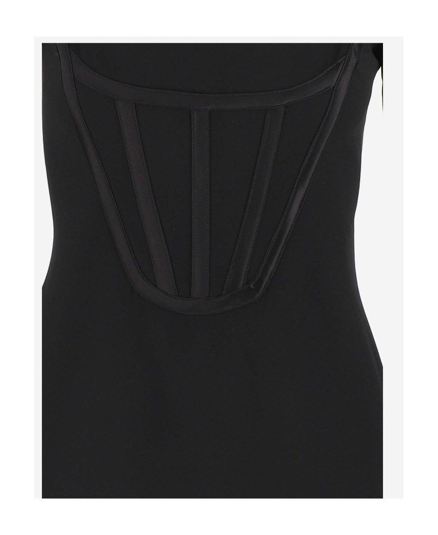 Versace Corset Detail Long Sleeve Jersey Midi Dress In Black