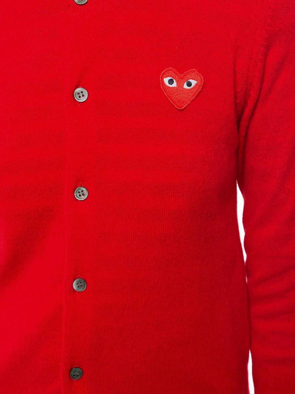 Comme Des Garçons Play Logo Embroidered Buttoned Cardigan In Red