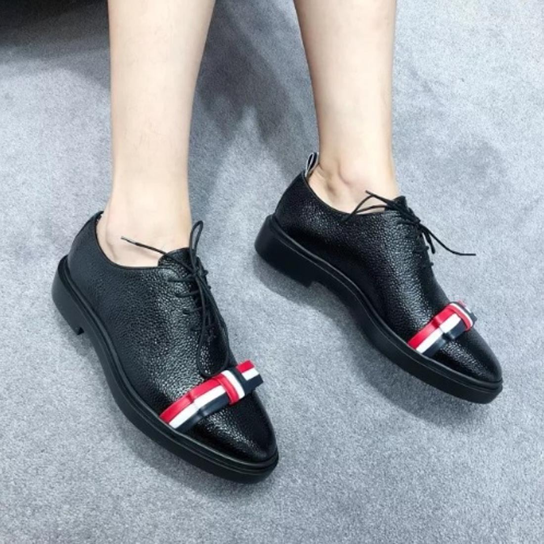 Shop Thom Browne Wholecut Tricolour Bow Shoe In Black