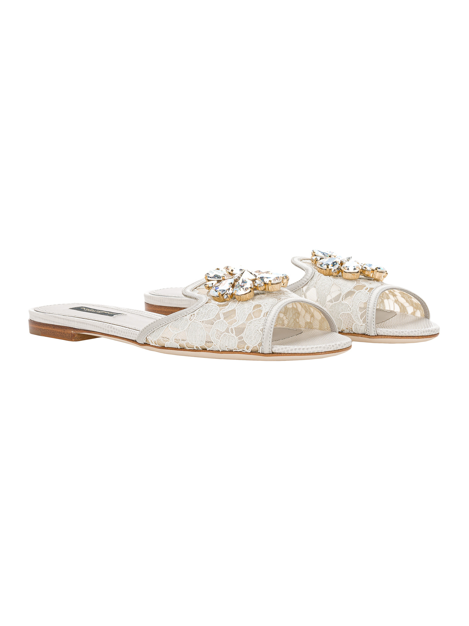 Dolce & Gabbana Bianca Brooch-embellished Lace And Mesh Sandals