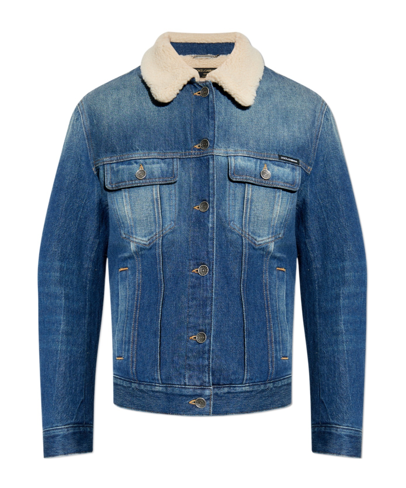 Dolce & Gabbana Logo Plaque Denim Jacket In Blue
