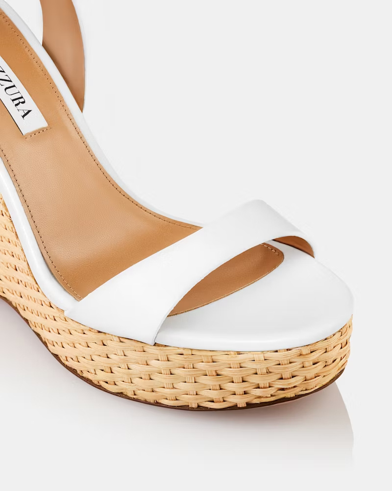 Aquazzura 110mm Sunseeker Leather Wedge Espadrilles In White