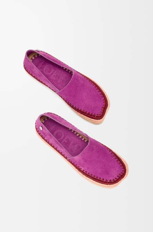 Loewe Rio Slipper In Suede And Raffia In Purple