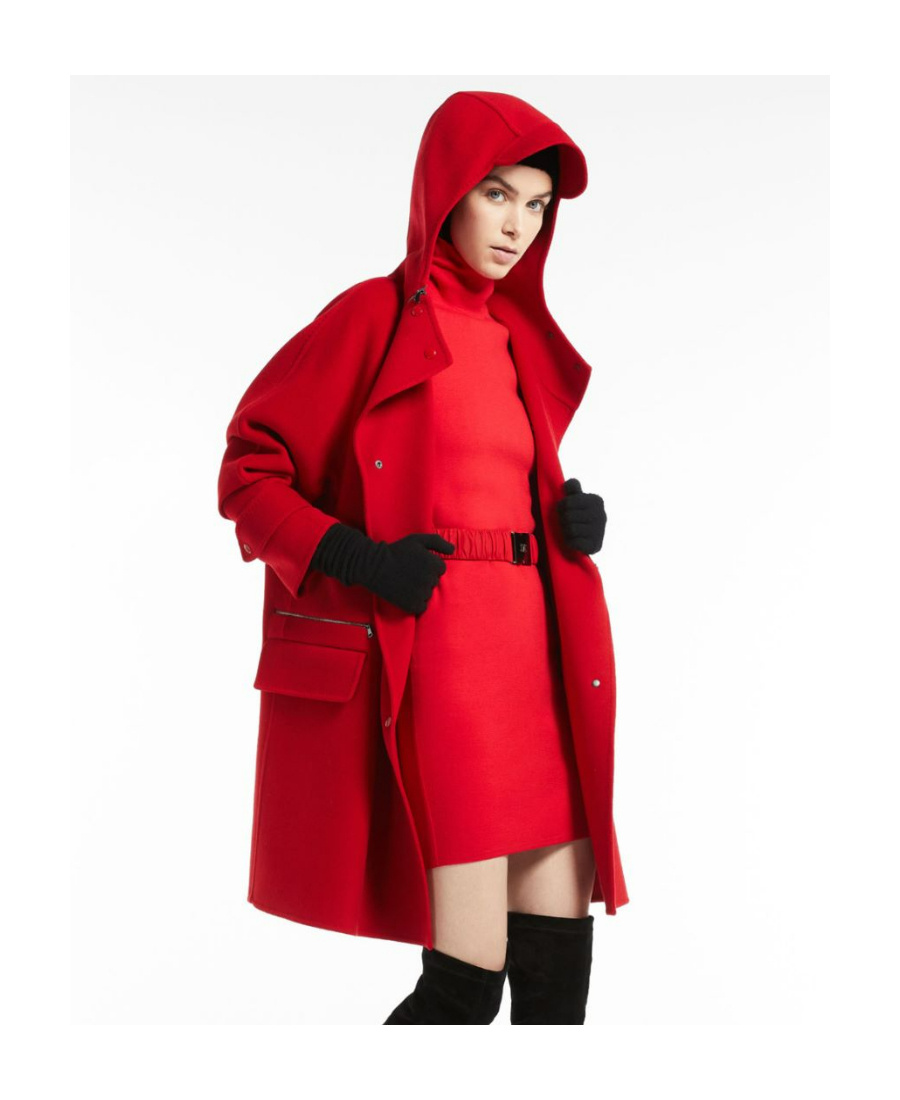 Max Mara Hooded Wool Coat In Red