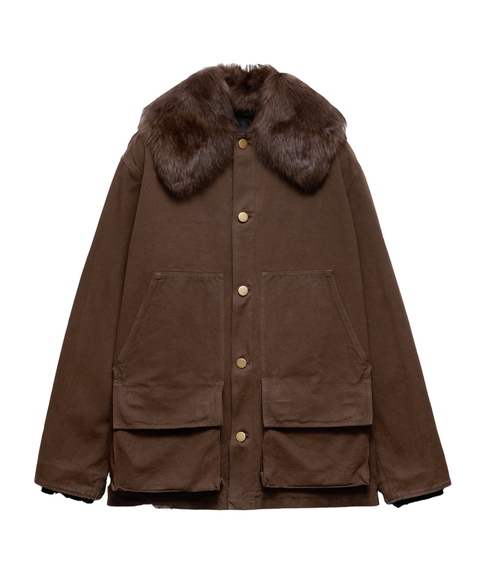 Prada Cotton Shearling-collar Jacket In Brown