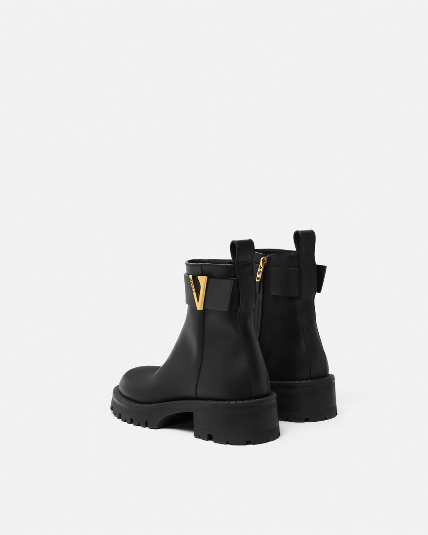 Versace Round-toed Ankle Boots In Black
