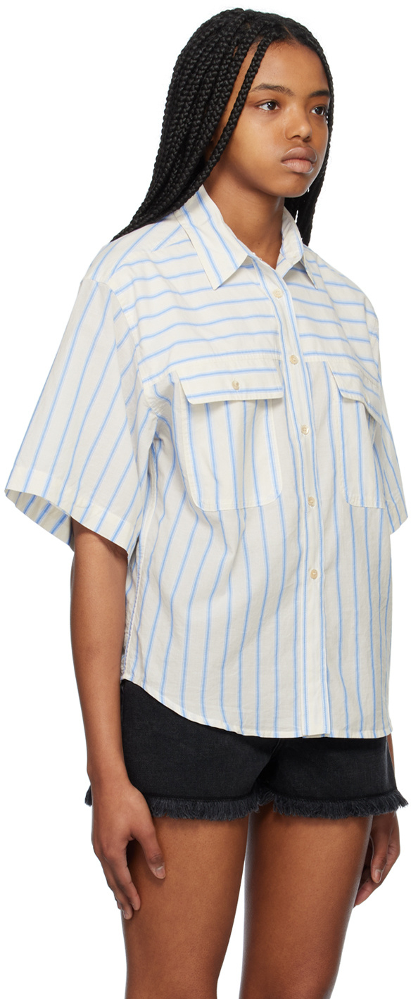 Shop Isabel Marant Étoile Striped Short Sleeve Shirt In White
