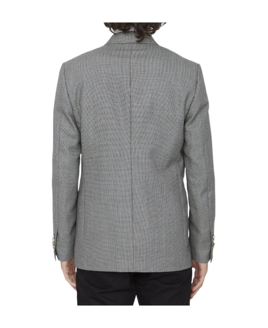 Lardini Double-breasted Jacket In Wool Silk And Linen In Gray