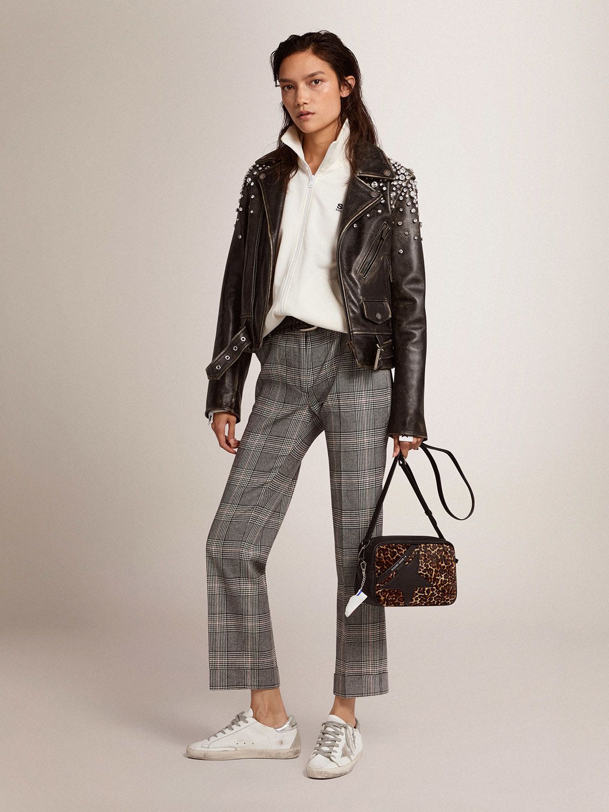 Golden Goose Prince Of Wales Cigarette Pants In Gray
