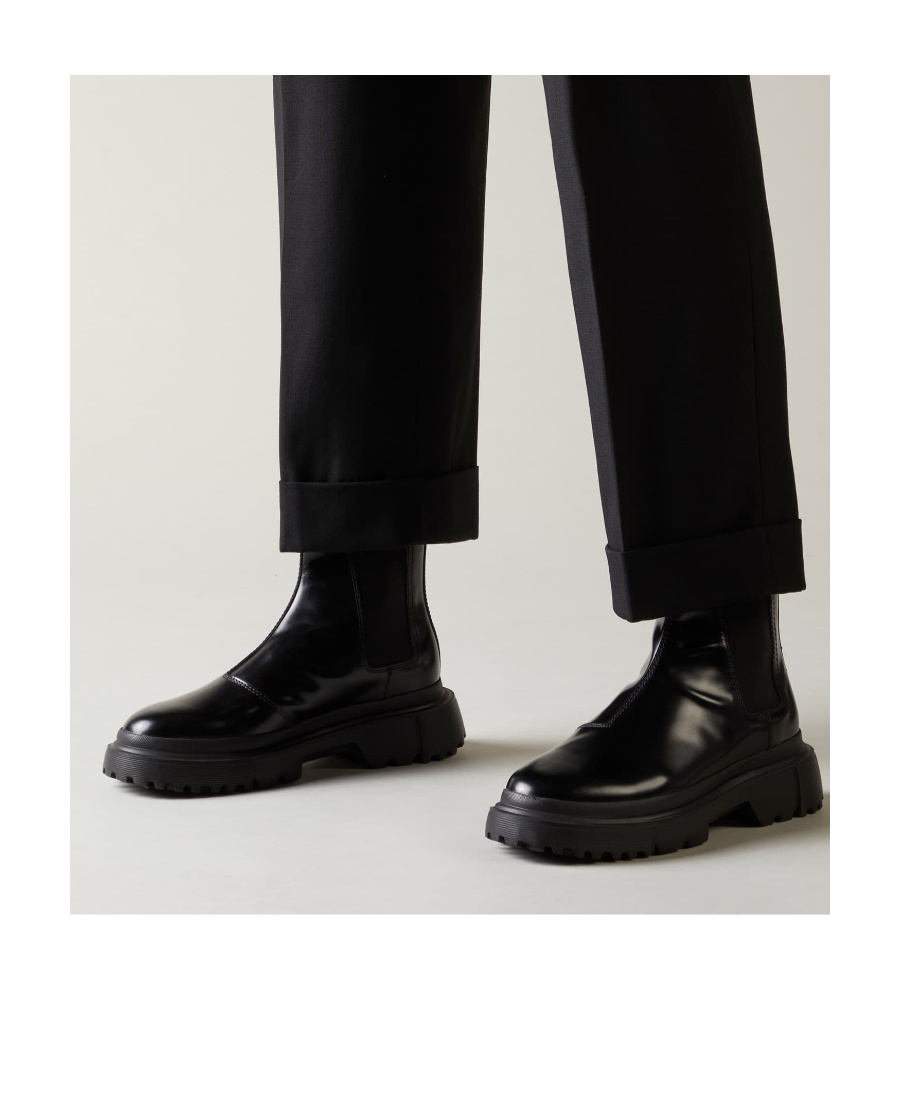 HOGAN CHELSEA ROUND-TOE LEATHER BOOTS