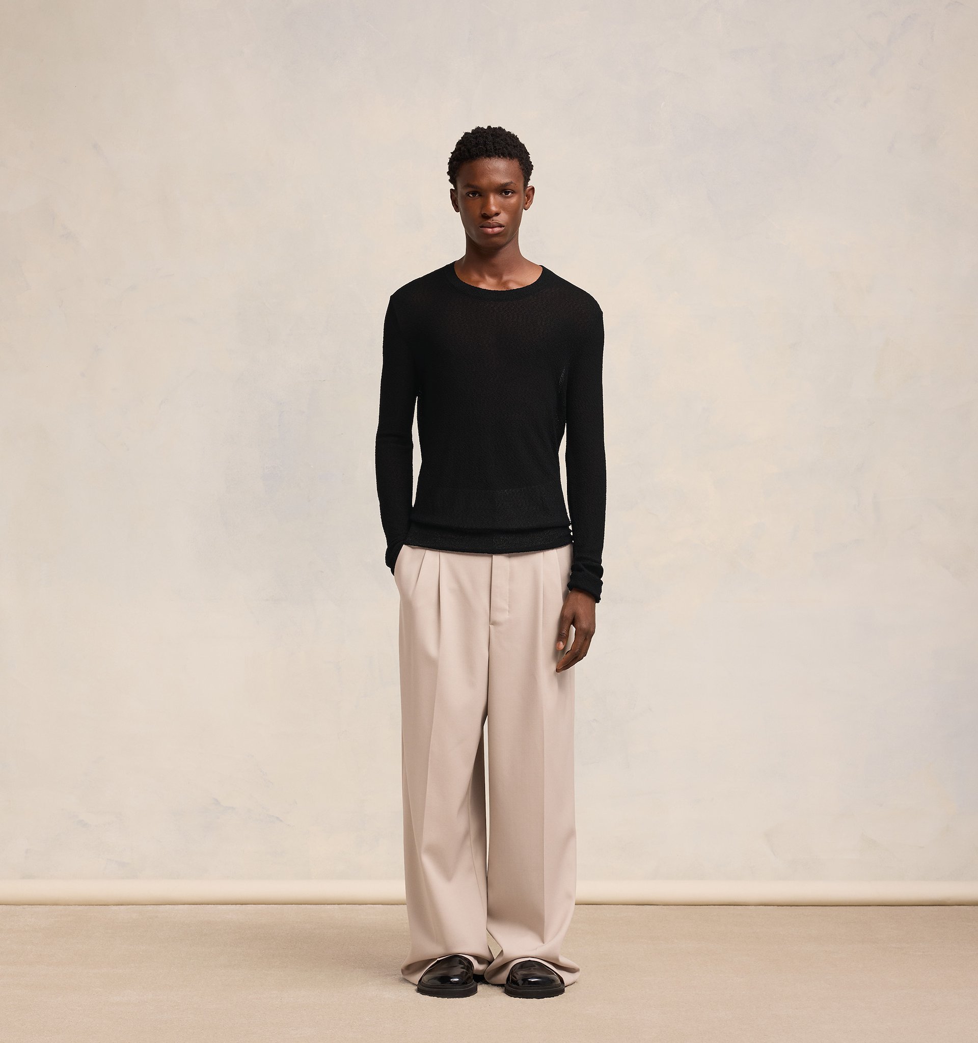 Shop Ami Alexandre Mattiussi Round-neck Long-sleeved Sweater In Black