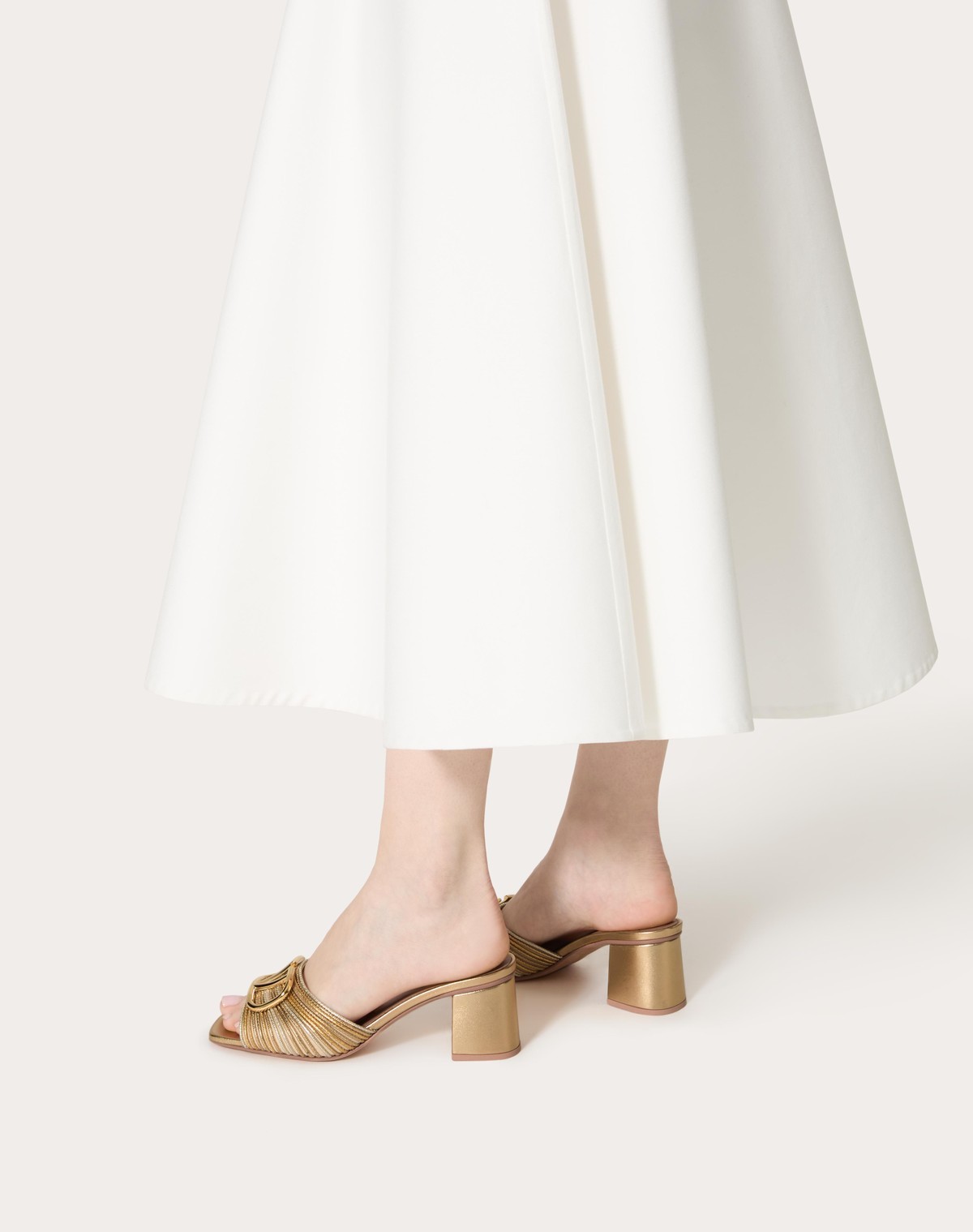 Valentino Garavani Vlogo Signature Metallic Slide Sandal With Cornely Embroidery 60mm Woman Gold 41 In Nude