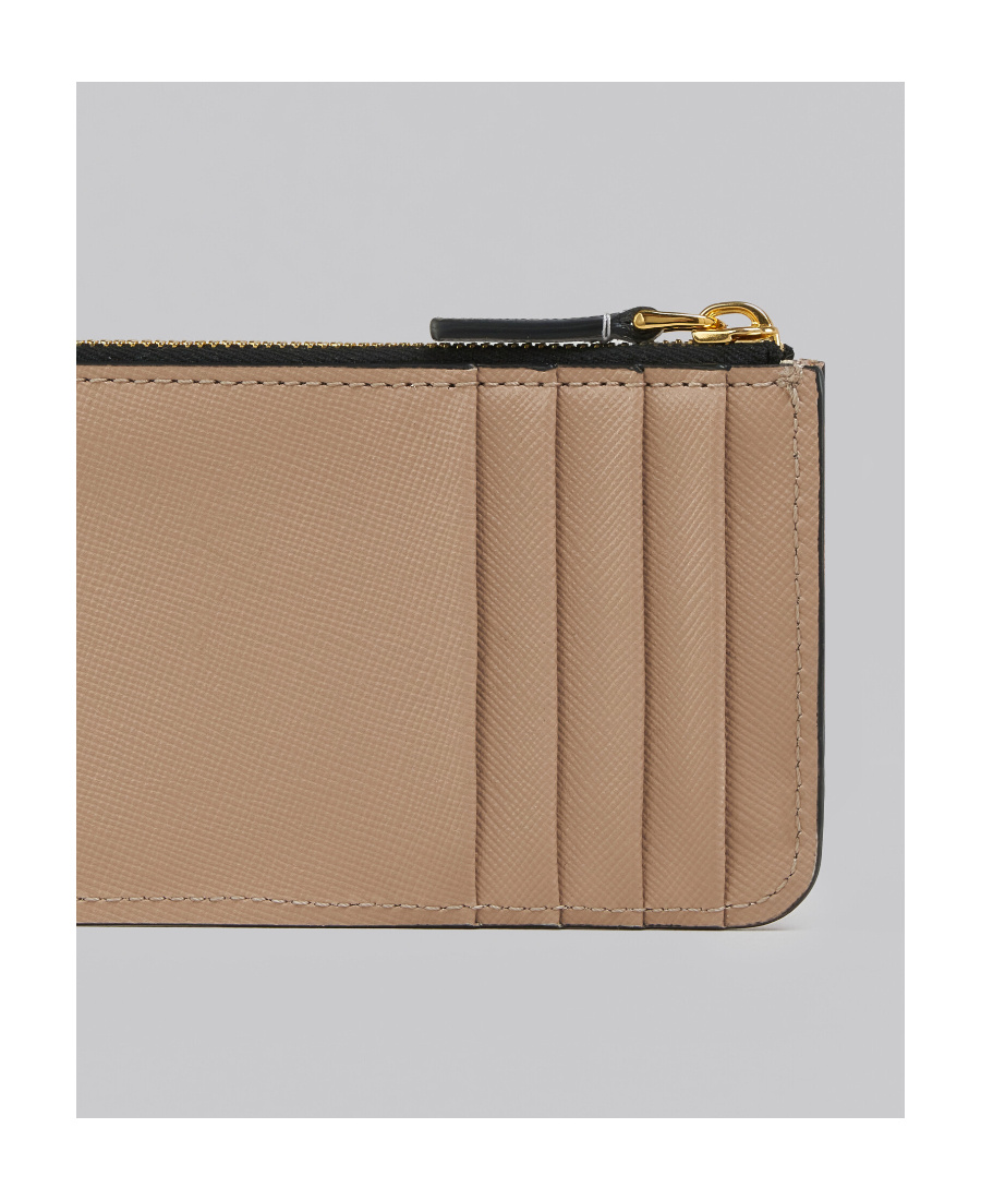 MARNI ORANGE WHITE AND BEIGE SAFFIANO LEATHER CARD CASE