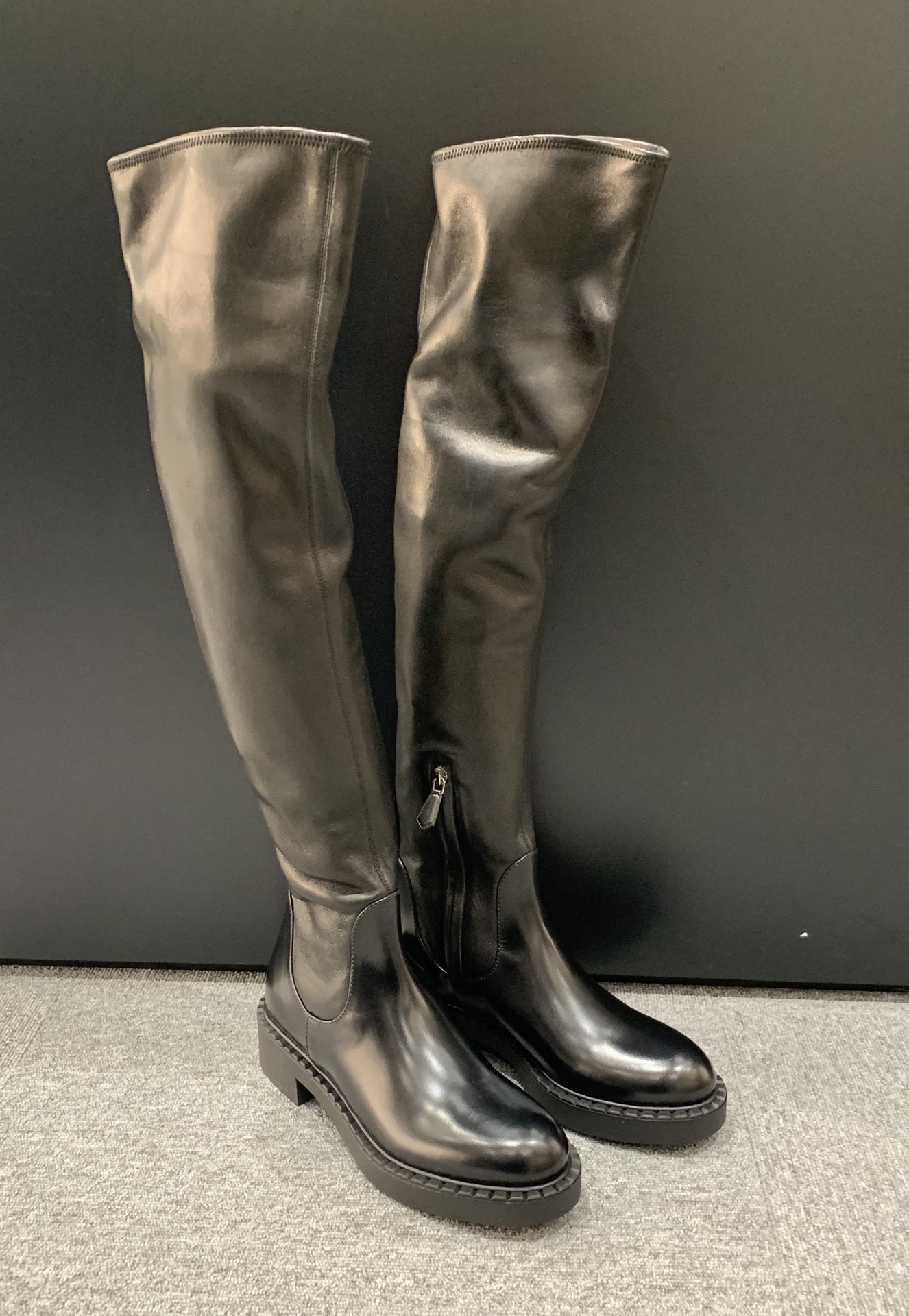 Prada Leather Knee Boots In Black
