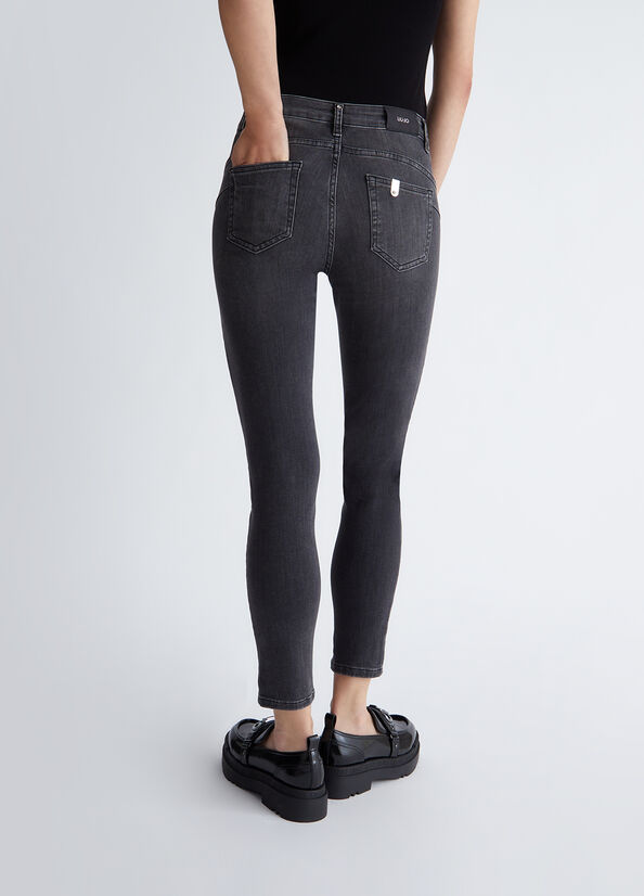 Liu •jo Denim Pants With Logo On The Back In Black